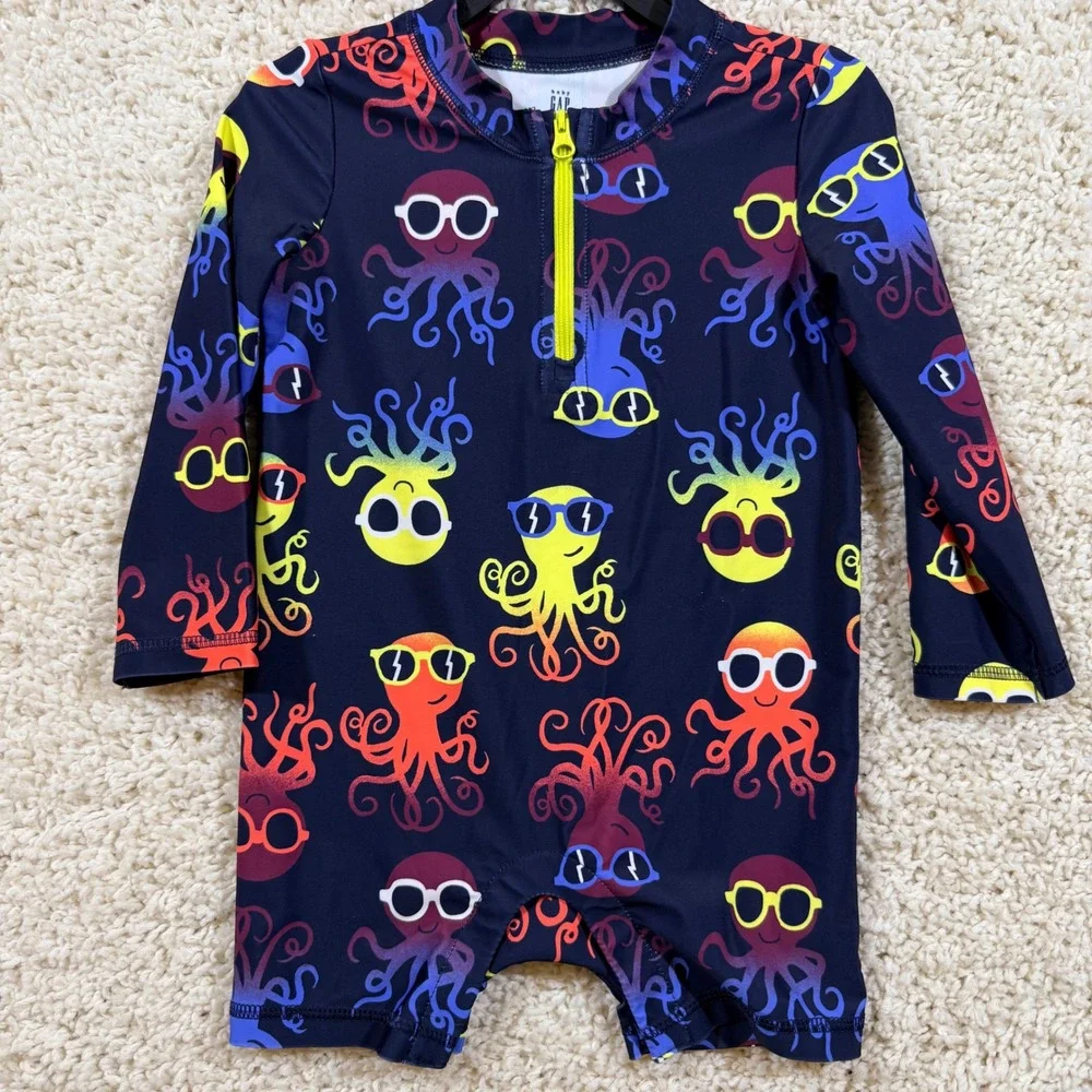 Baby Gap Octopus Print Long Sleeve Swim Romper 18-24 M Rash Guard Swimming Pool